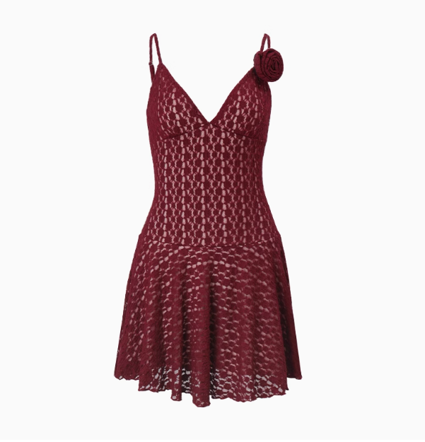 Sexy V-neck 3D Flower Strap A-line Homecoming Dress P3698