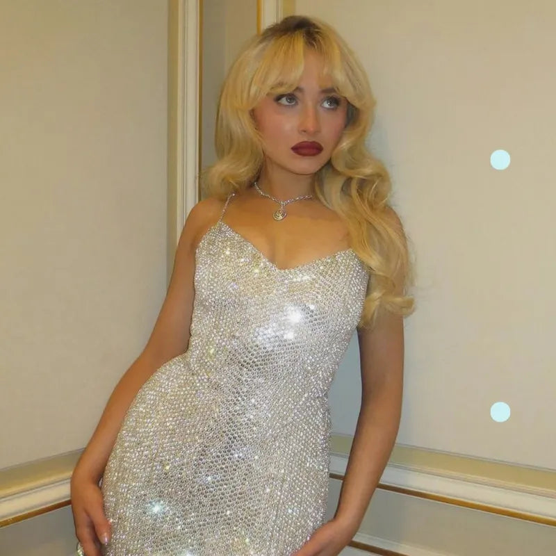 Shiny And Beautiful White Sling Sequined V-neck Slim Fit Hip 17th Birthday Homecoming Dress P3701