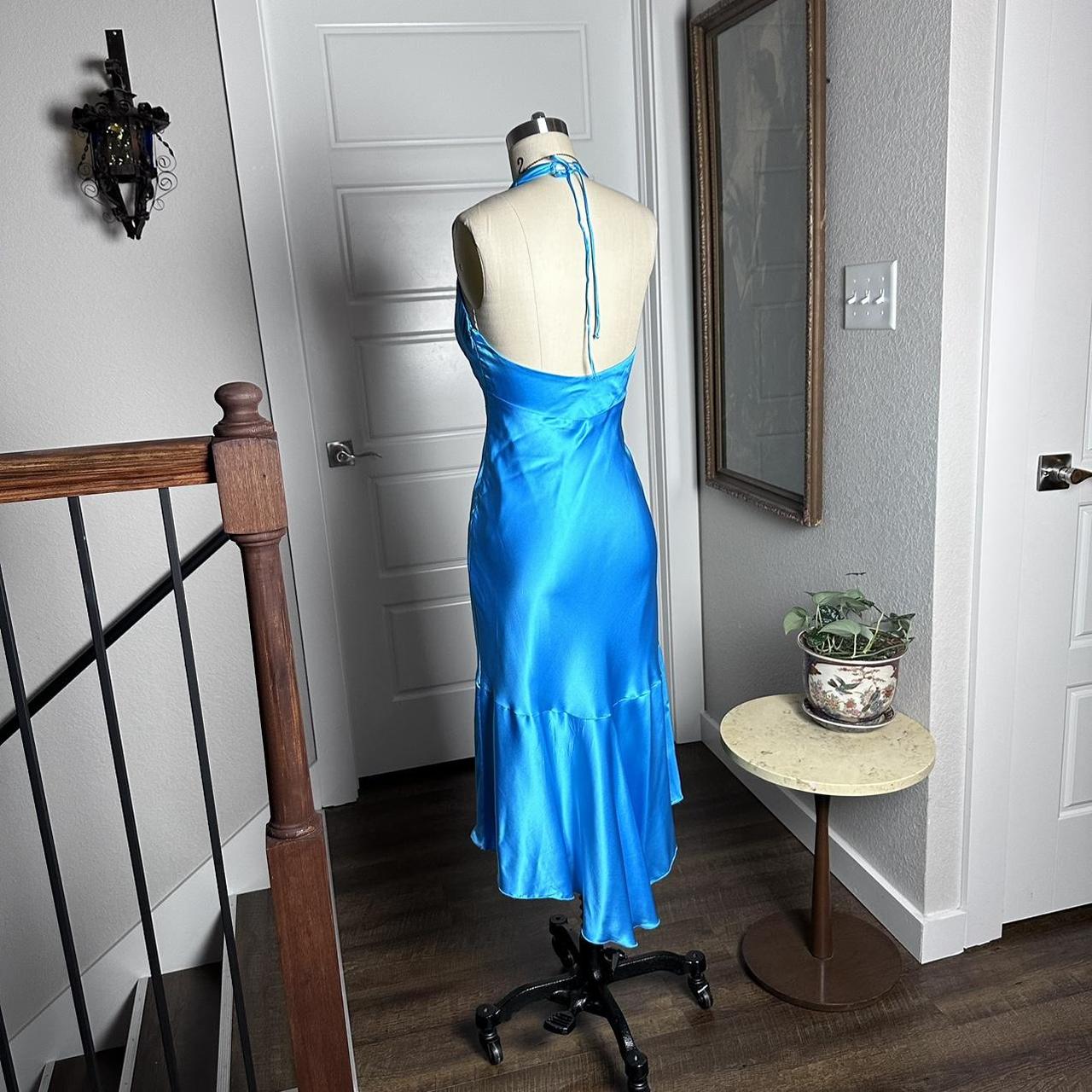 Simple Halter Neck Satin Blue Open Back Homecoming Dress P3704