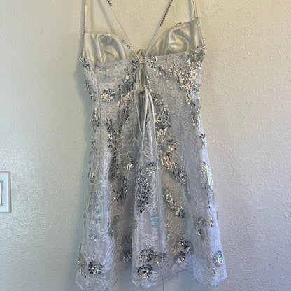 Pretty Strap White Sequin Lace Mini 17th Birthday Homecoming Dress P3705