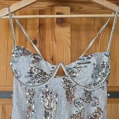 Pretty Strap White Sequin Lace Mini 17th Birthday Homecoming Dress P3705