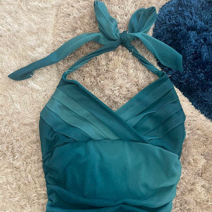 Sweet Glitter Halterneck V-neck Ruffled Mini 16th Birthday Homecoming Dress P3706