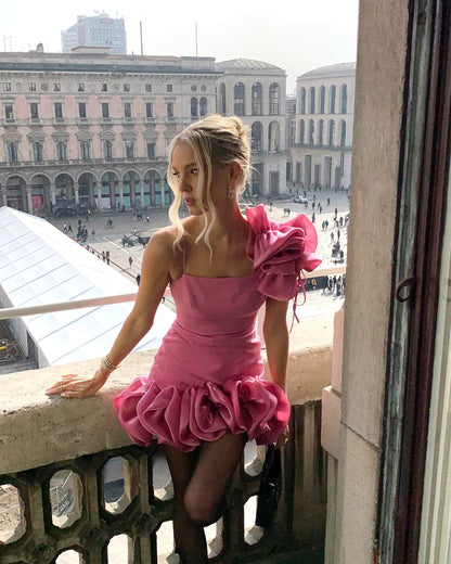 Sweet Pink Three-dimensional Flower Bud Skirt 17th Birthday Homecoming Dress P3712