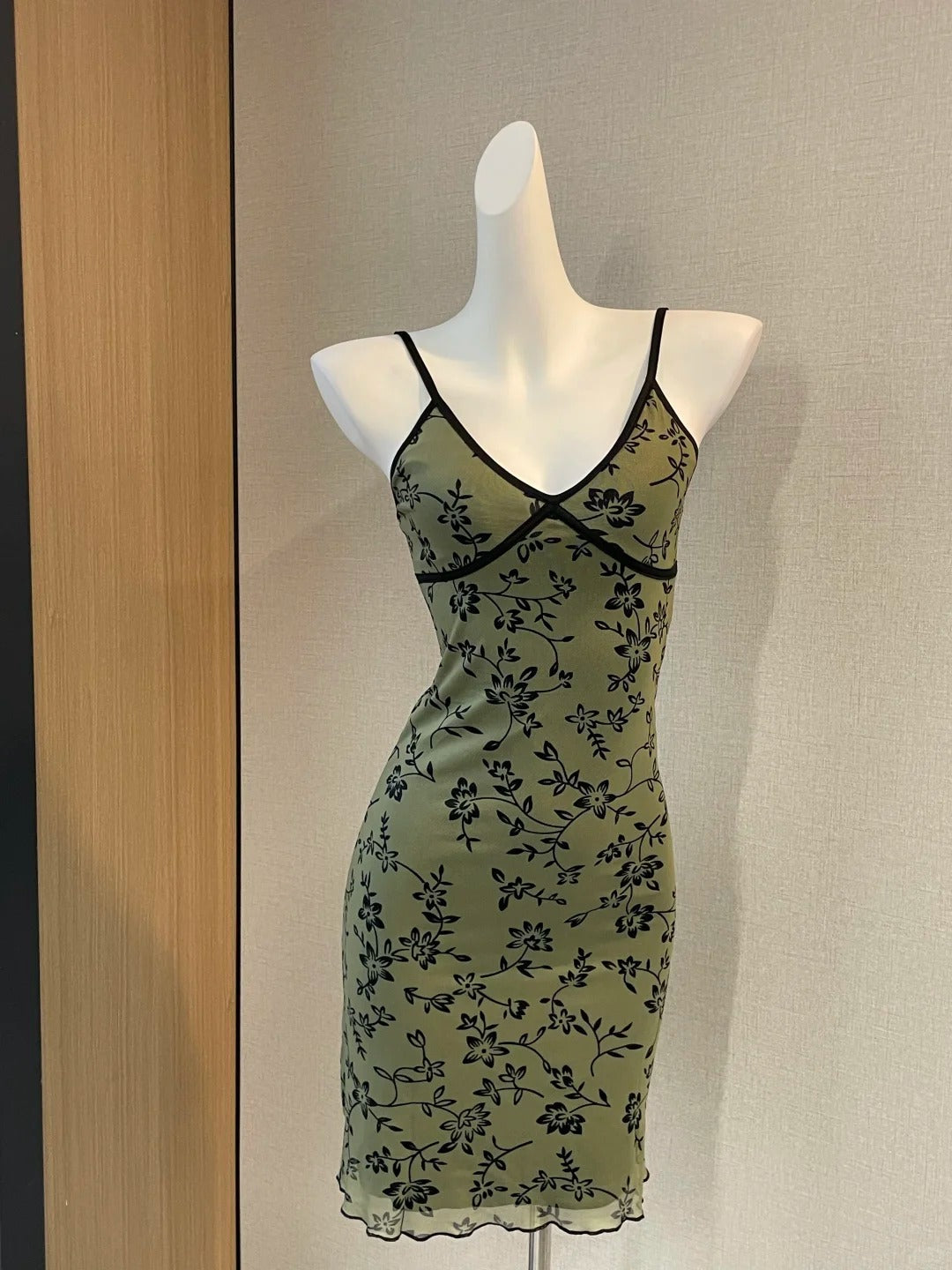 Retro Suspenders Green Floral Mesh Slim Fit 17th Birthday Homecoming Dress P3726