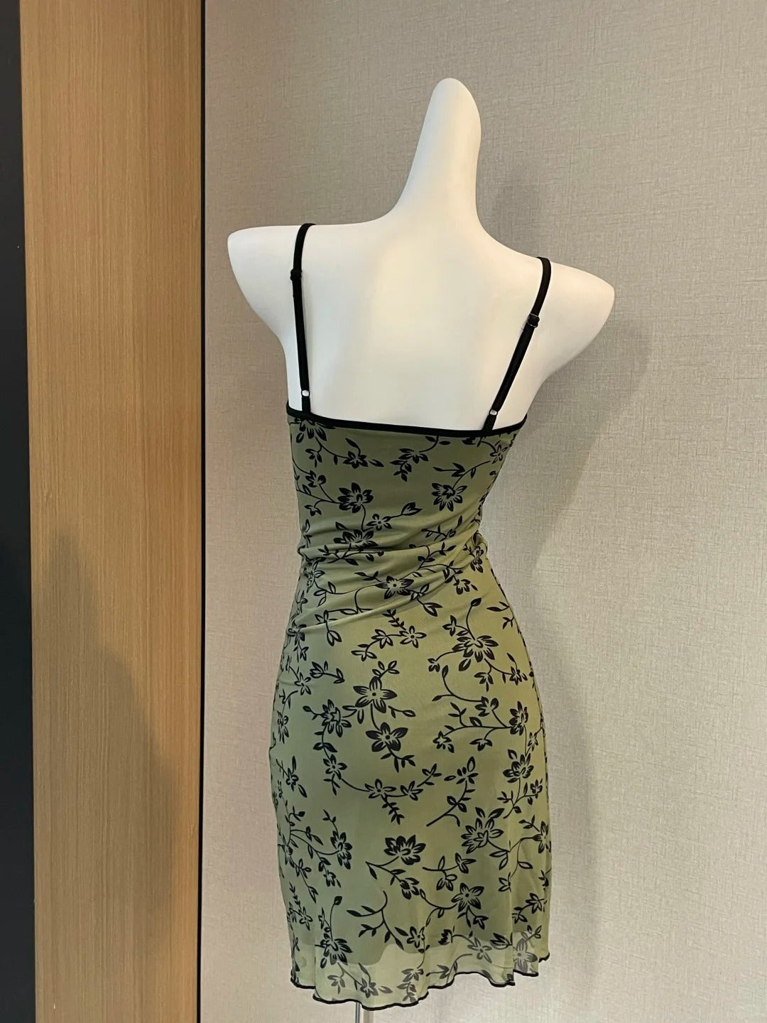 Retro Suspenders Green Floral Mesh Slim Fit 17th Birthday Homecoming Dress P3726