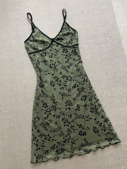 Retro Suspenders Green Floral Mesh Slim Fit 17th Birthday Homecoming Dress P3726