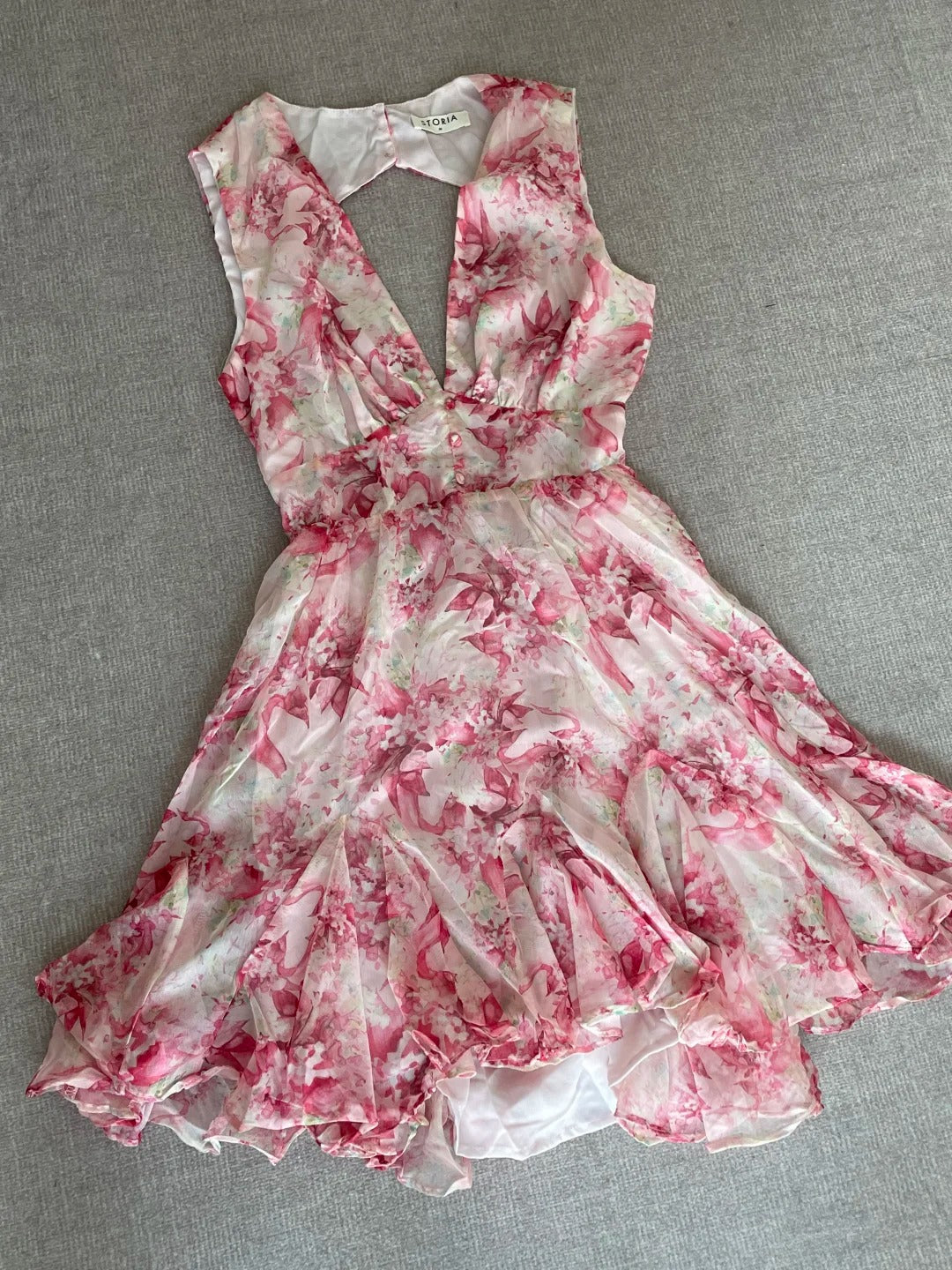 Sweet Pink Floral Backless Multi-Layered Pleated Chiffon Homecoming Dress P3727