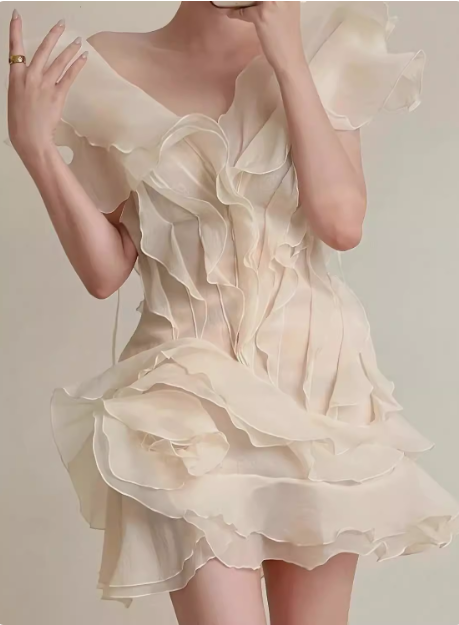 Design Ruffled V-neck One-shoulder Chiffon 17th Birthday Homecoming Dress P3729