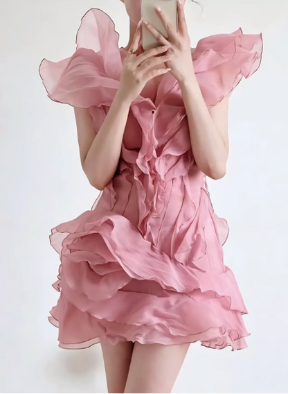 Design Ruffled V-neck One-shoulder Chiffon 17th Birthday Homecoming Dress P3729