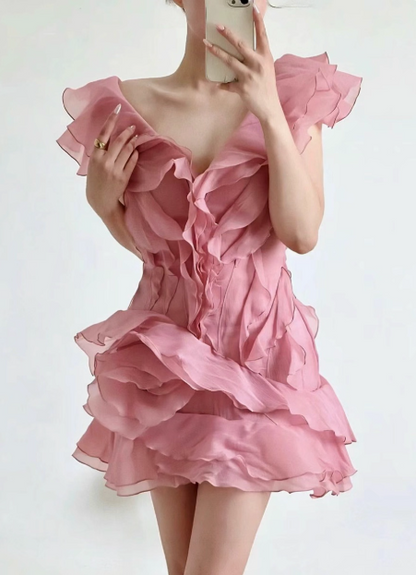 Design Ruffled V-neck One-shoulder Chiffon 17th Birthday Homecoming Dress P3729