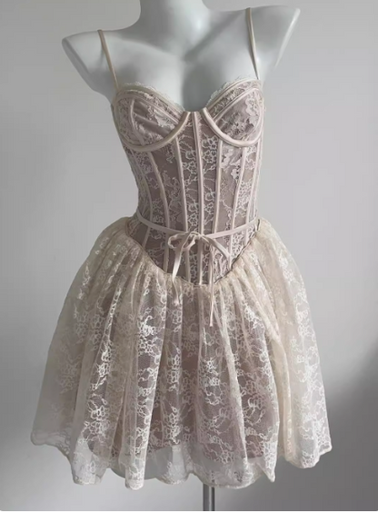 Sexy Lace Suspender Princess Dress Fishbone A-line Birthday Dress Homecoming Dress P3731