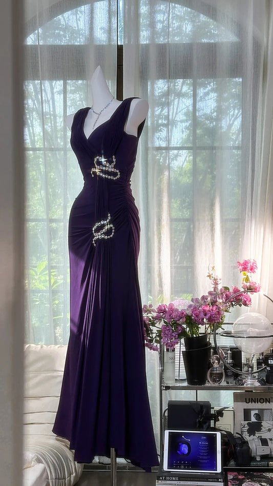 Elegant Purple Strapless Chiffon Long Prom Dress P3799