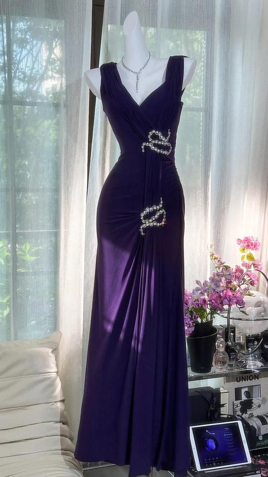 Elegant Purple Strapless Chiffon Long Prom Dress P3799