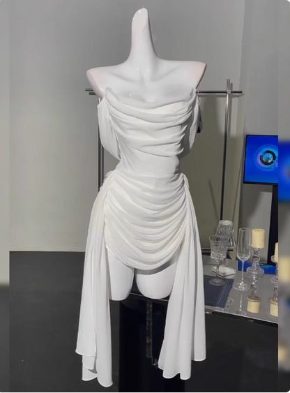 Ruched Chiffon White 17th Birthday Dress Short Prom Gown