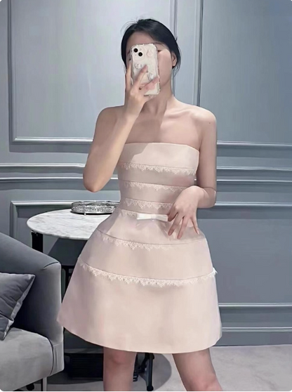 Cute Pink Suspender Satin Lace 17th Birthday Cocktail Dress Fancy Dresses