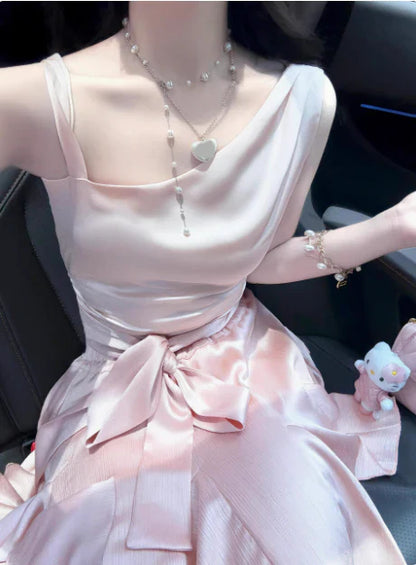 Vintage Pink Irregular Shoulder Strap A-Line Satin Short Party Dress Cocktail Dress Homecoming Dress TP4481