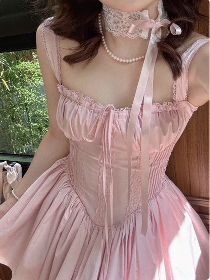 Vintage Spaghetti Strap Pleated A-Line Lace Short Party Dress Cocktail Dress Homecoming Dress TP4479