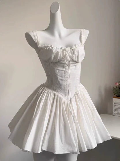 Vintage Spaghetti Strap Pleated A-Line Lace Short Party Dress Cocktail Dress Homecoming Dress TP4479