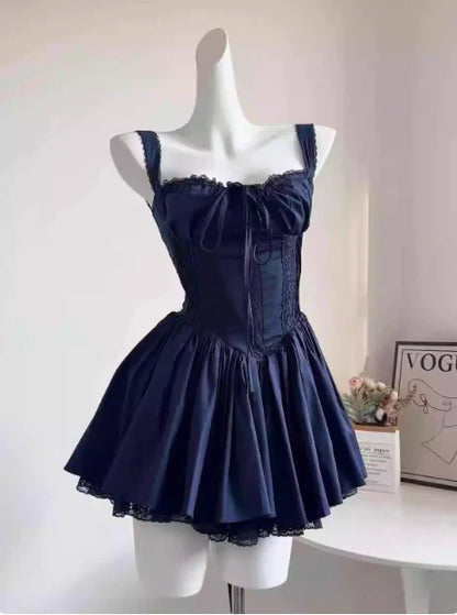 Vintage Spaghetti Strap Pleated A-Line Lace Short Party Dress Cocktail Dress Homecoming Dress TP4479