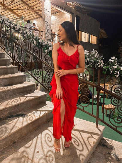 Elegant Mermaid Spaghetti Straps Red Prom Dress 21th Birthday Outfit P663