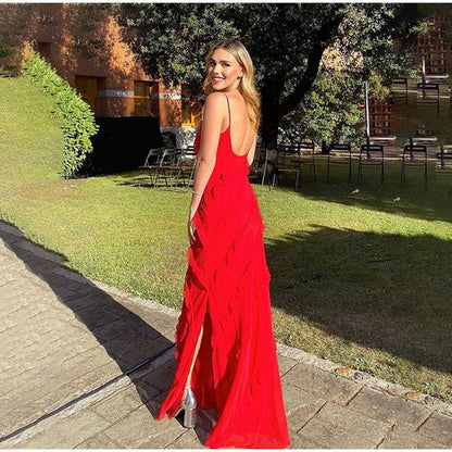 Elegant Mermaid Spaghetti Straps Red Prom Dress 21th Birthday Outfit P663
