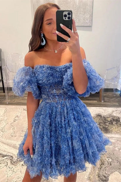 Stunning Floral Print A Line Homecoming Dress with Tulle Fabric and Removable Sleeves