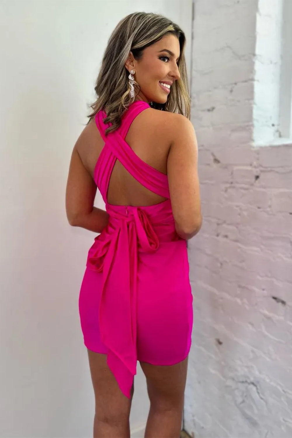 Convertible Straps Tight Homecoming Dress with Pleats and Open Back