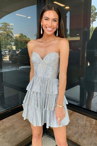 Gorgeous A-Line Silhouette with Sweetheart Neckline and Tiered Beaded Skirt Homecoming Dress