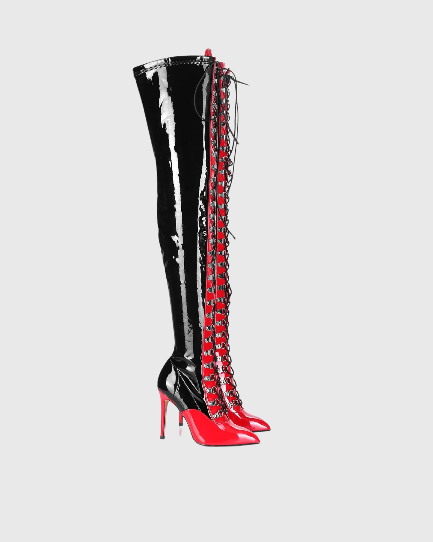 Paris Splicing Lace Up Over The Knee Boots In Black