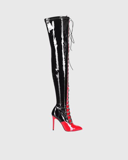 Paris Splicing Lace Up Over The Knee Boots In Black