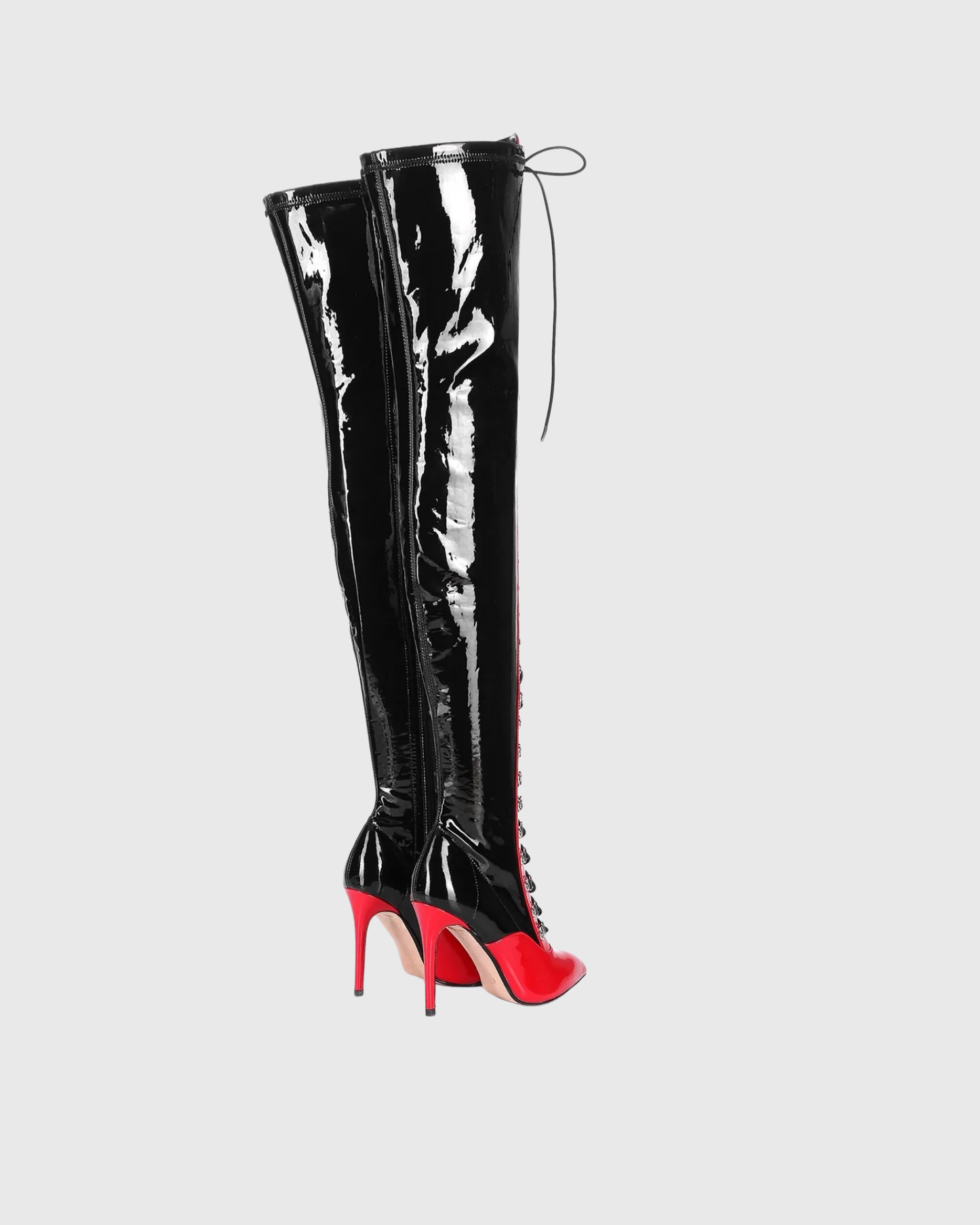 Paris Splicing Lace Up Over The Knee Boots In Black