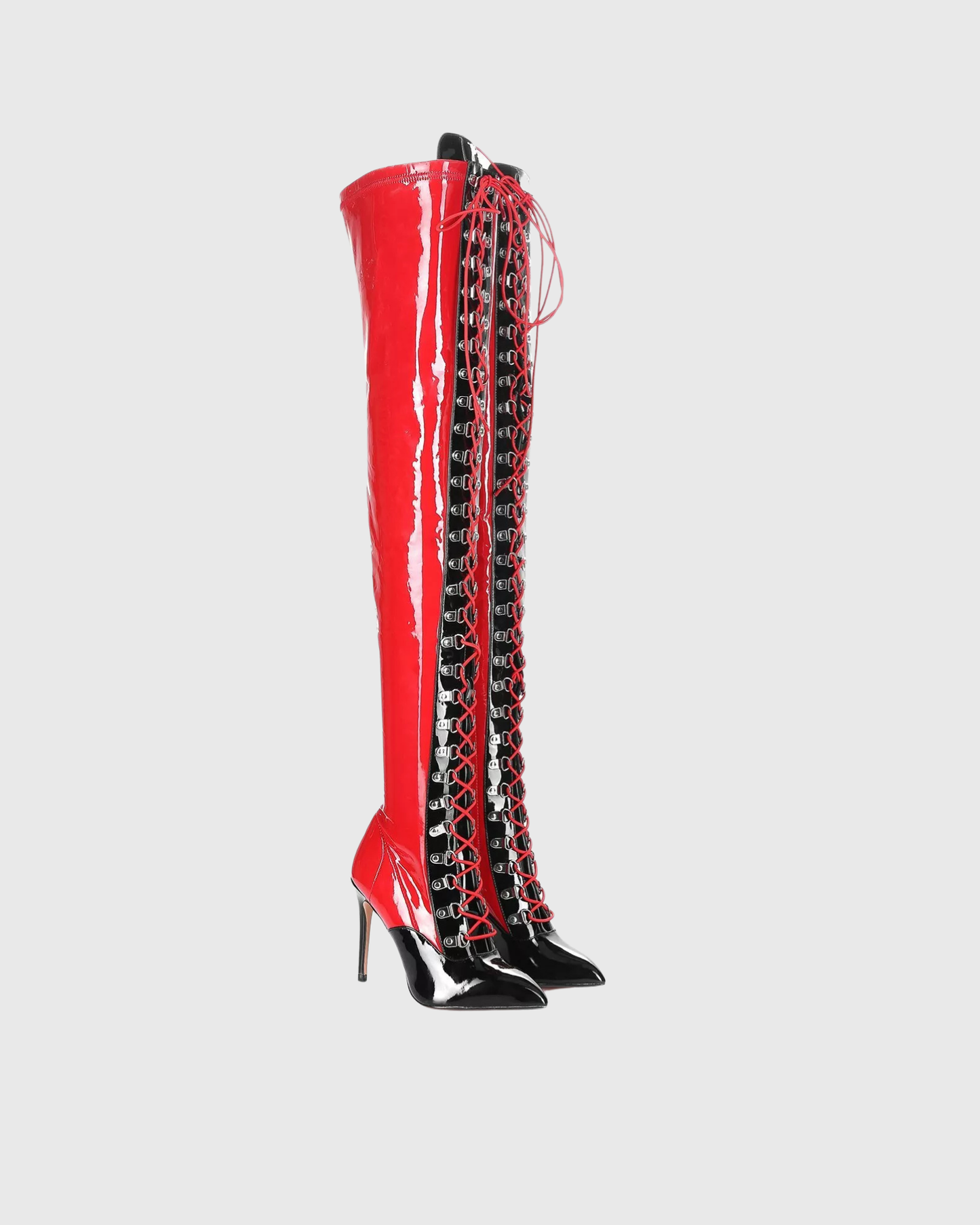 Paris Splicing Lace Up Over The Knee Boots In Red
