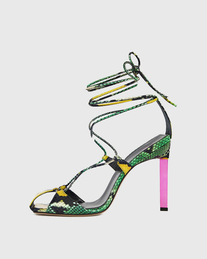 Patrizia Snake Print Lace Up Sandals In Green
