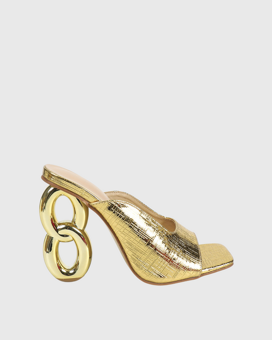 Paula Texture Chain Heels In Gold