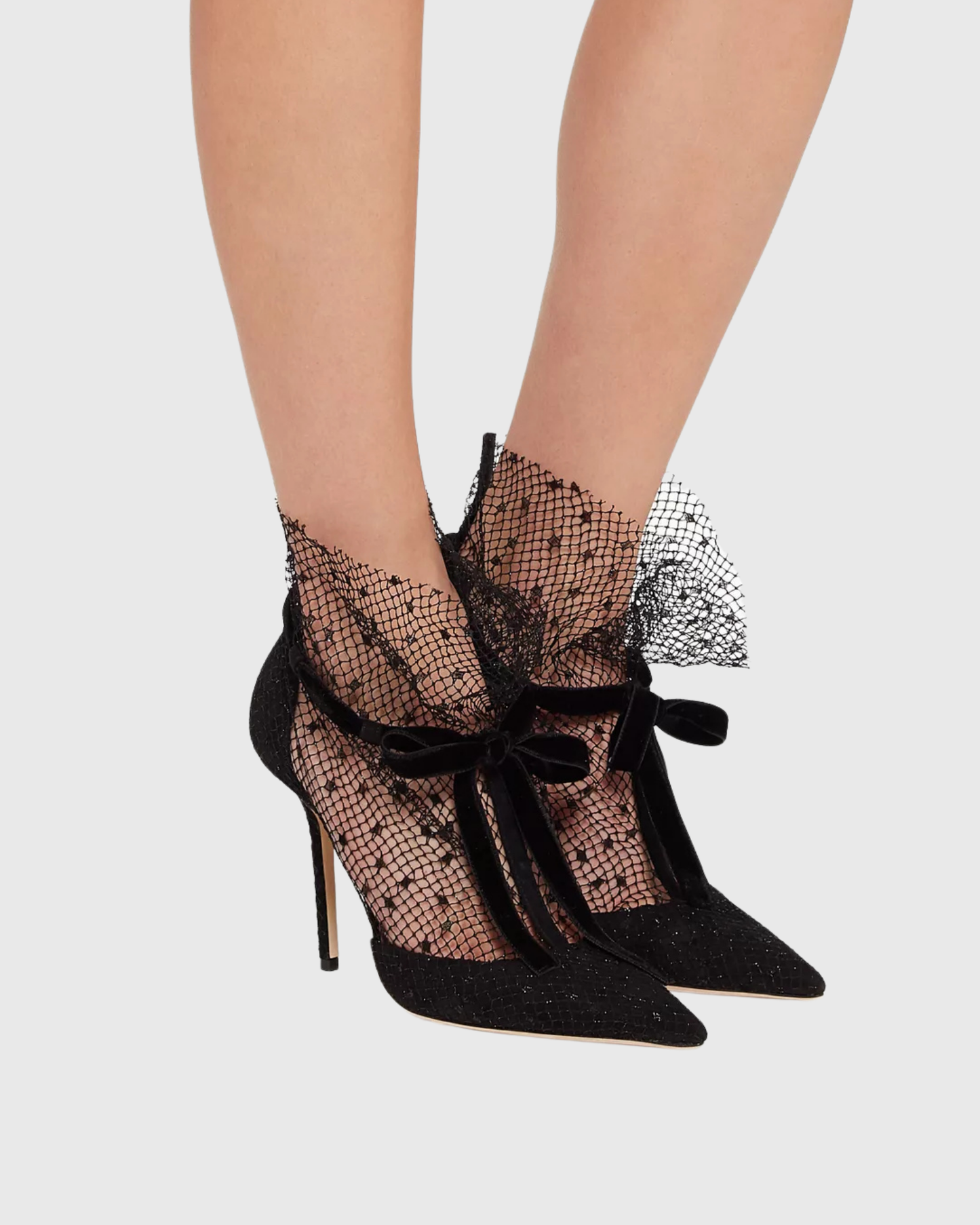 Pearl Mesh Bow Strap Pumps