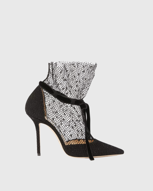 Pearl Mesh Bow Strap Pumps