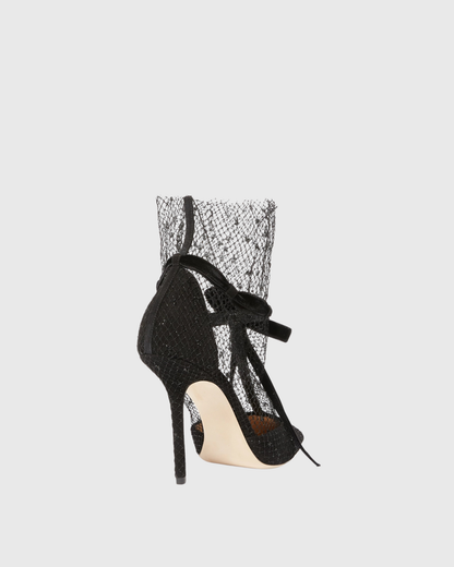 Pearl Mesh Bow Strap Pumps