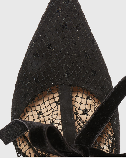 Pearl Mesh Bow Strap Pumps