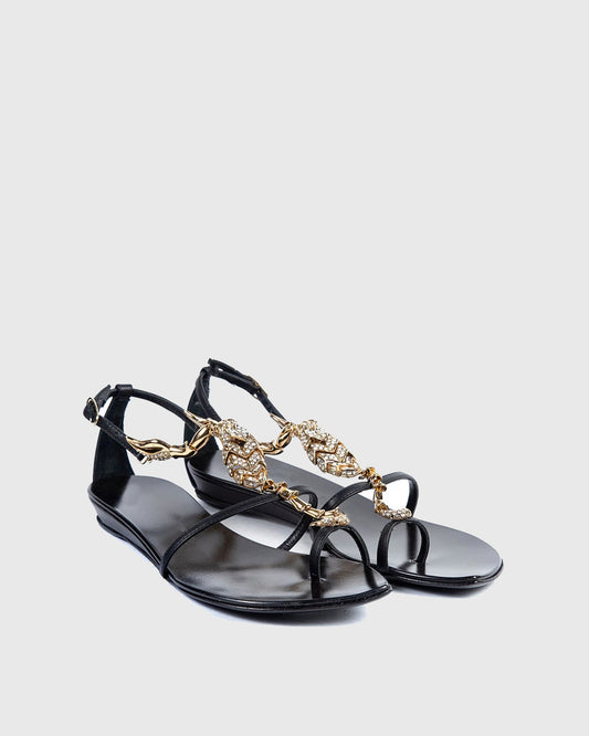 Pia Rhinestone Scorpion Strap Flats