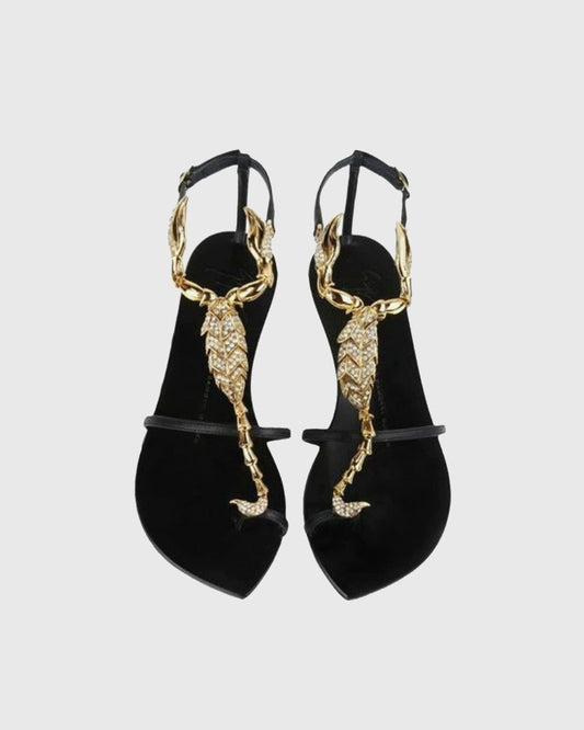 Pia Rhinestone Scorpion Strap Flats