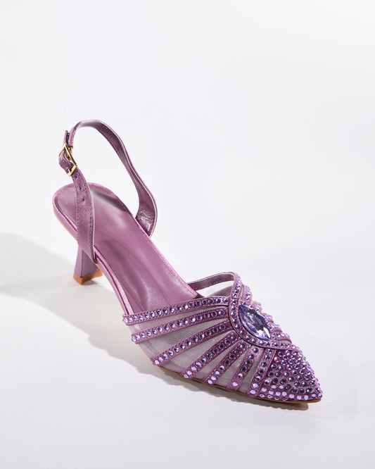 Piera Mesh Rhinestone Slingback Pumps In Viole
