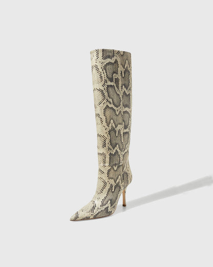Pietra Snake Print Leather Knee High Boots