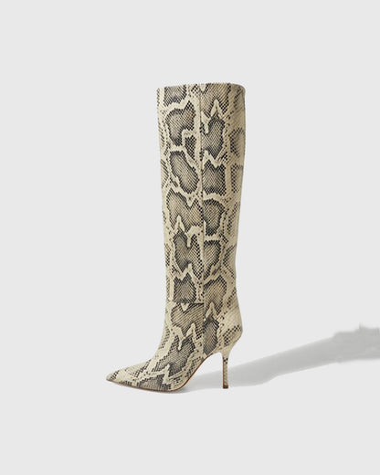 Pietra Snake Print Leather Knee High Boots