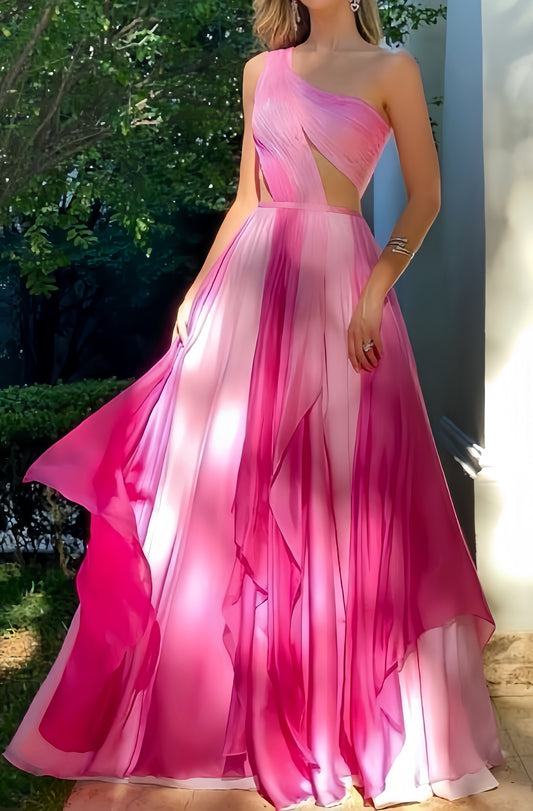 Pink Gradient Color Chiffon Long Party Formal Dress, Elegant Prom Dress