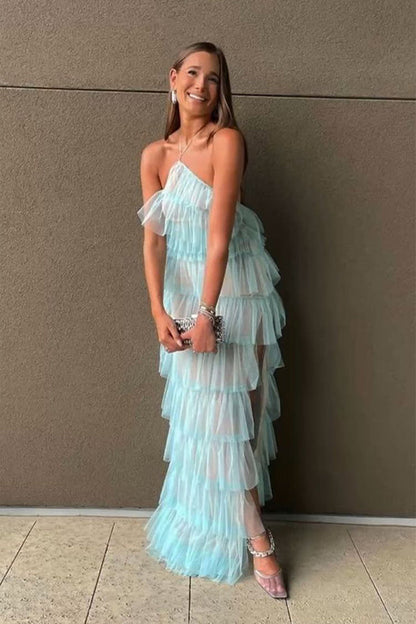 Princess Halter Tiered Tulle Prom Dress,WQ118