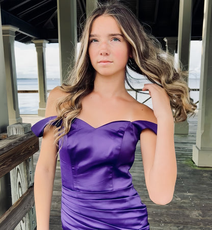 Purple Mermaid Satin Prom Dresses Off The Shoulder Formal Gown, AST1462