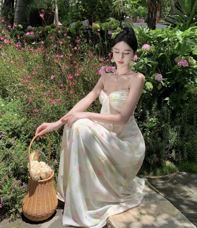 New Fashion Sexy Floral Design A-Line Beach Holiday Spaghetti Strap Dress TP3027