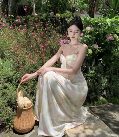 New Fashion Sexy Floral Design A-Line Beach Holiday Spaghetti Strap Dress TP3027