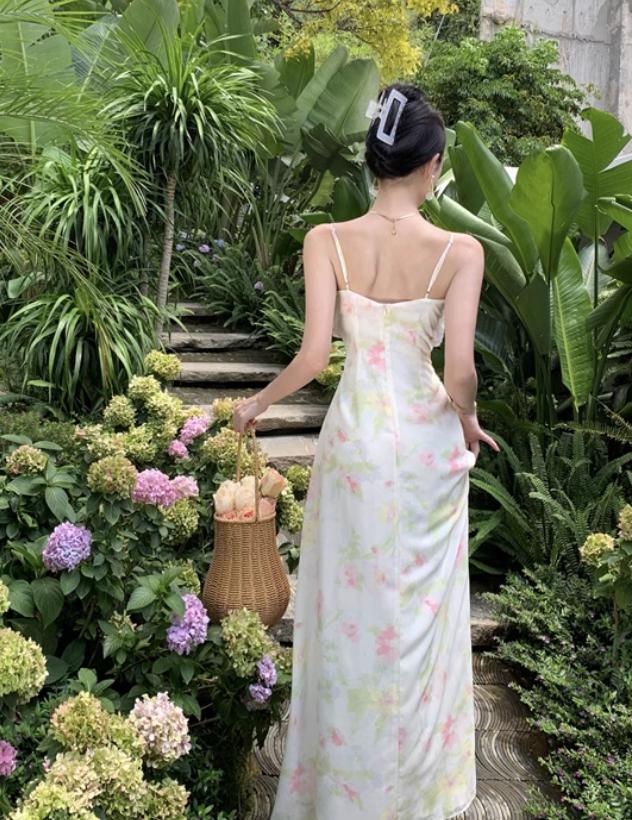 New Fashion Sexy Floral Design A-Line Beach Holiday Spaghetti Strap Dress TP3027