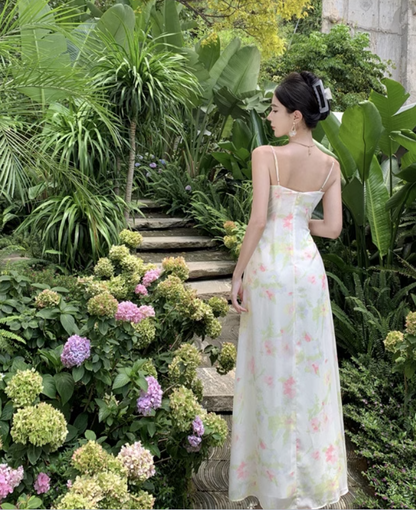 New Fashion Sexy Floral Design A-Line Beach Holiday Spaghetti Strap Dress TP3027